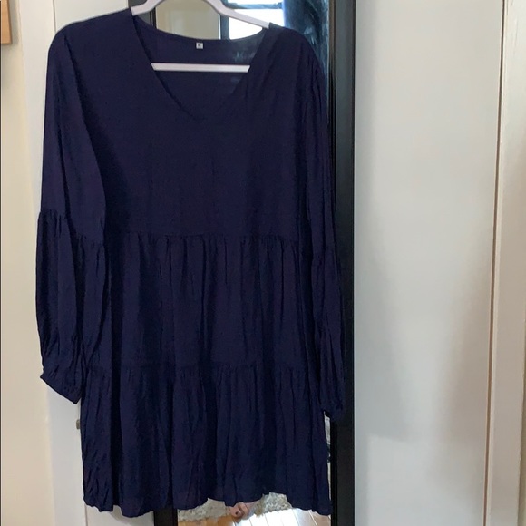 Navy long sleeve flowy dress - Picture 1 of 3